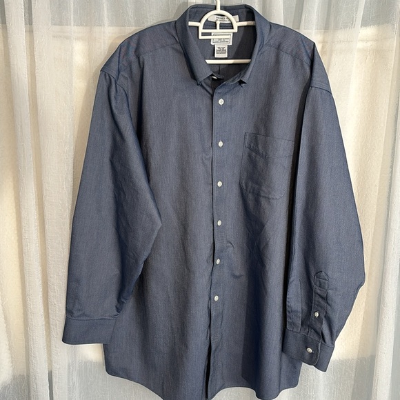 L.L. Bean mens blue denim look long sleeve button down dress shirt size 171/2-33 - Picture 2 of 7